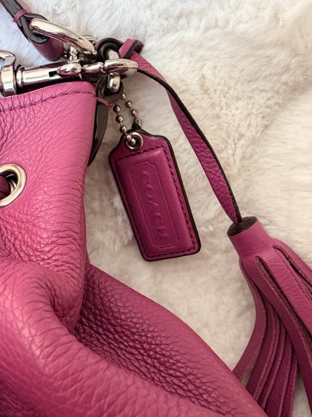 Coach Pebbled Leather Drawstring Bucket Bag - Raspberry Pink - Picture 2 of 13